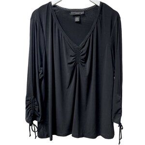 VENEZIA Top Plus Size 3X Black Stretch Jersey Ruched